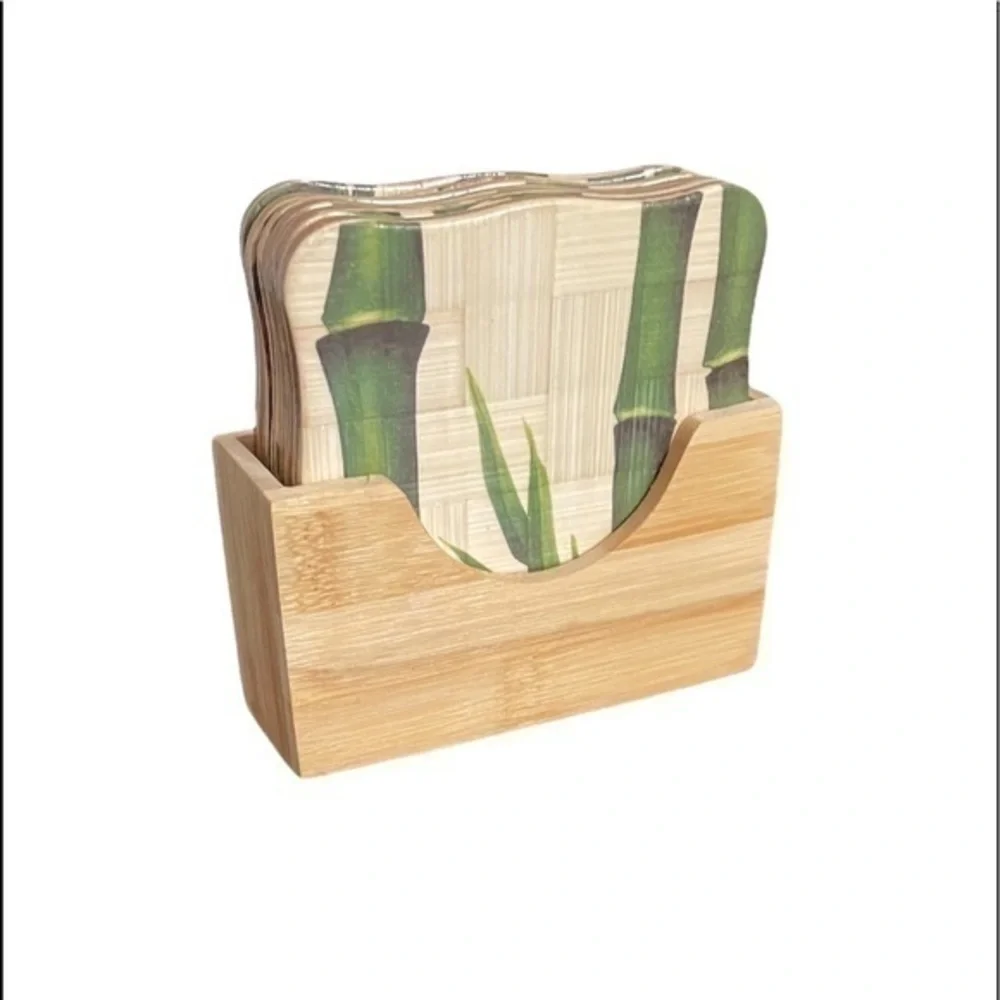 Bamboo Coaster Set of 6 with Coaster Holder